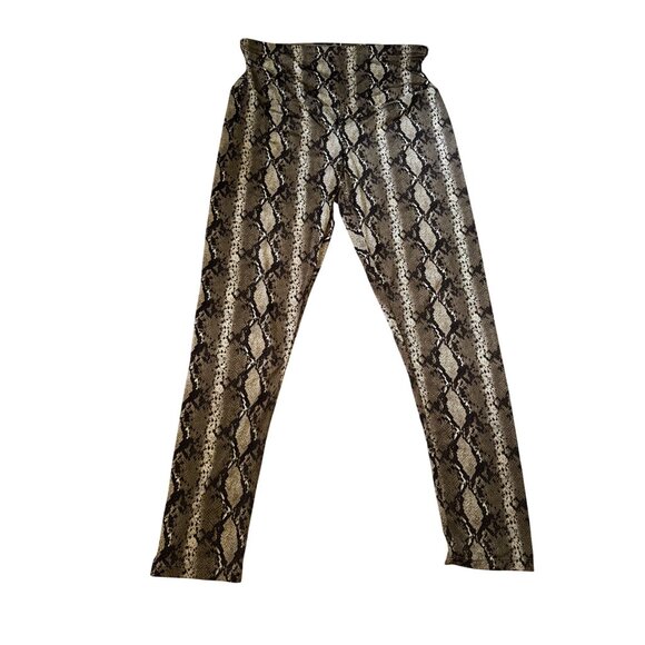 Yummie Tummie By Heather Thomson Snake Print Leggings XL Brown Stretch Yoga Cute - Picture 1 of 6